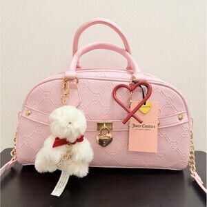 Juicy Couture Holiday In Juicy Dome Satchel Crystal Bag Charms NWT Pink Purse